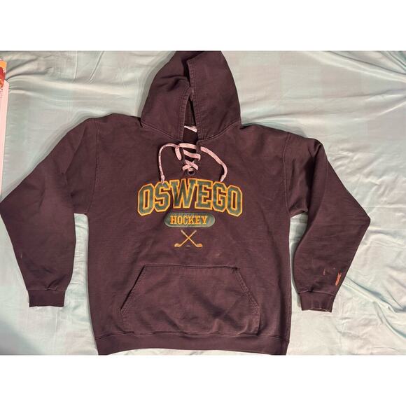 Oswego Hockey Hoodie Men's Charcoal Gray Large Tie Front - Picture 1 of 9